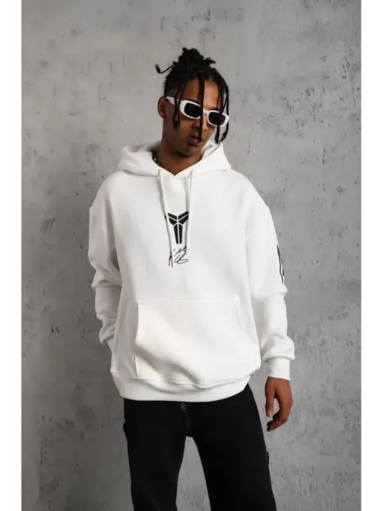 Unisex Sırt Baskılı Kapüşonlu Üç İplik Oversize Sweatshirt - Beyaz Unisex Sırt Baskılı Kapüşonlu Üç İplik Oversize Sweatshirt - Beyaz