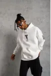 Unisex Sırt Baskılı Kapüşonlu Üç İplik Oversize Sweatshirt - Beyaz Unisex Sırt Baskılı Kapüşonlu Üç İplik Oversize Sweatshirt - Beyaz