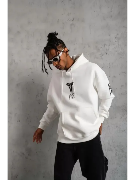 Unisex Sırt Baskılı Kapüşonlu Üç İplik Oversize Sweatshirt - Beyaz Unisex Sırt Baskılı Kapüşonlu Üç İplik Oversize Sweatshirt - Beyaz