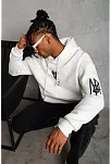 Unisex Sırt Baskılı Kapüşonlu Üç İplik Oversize Sweatshirt - Beyaz