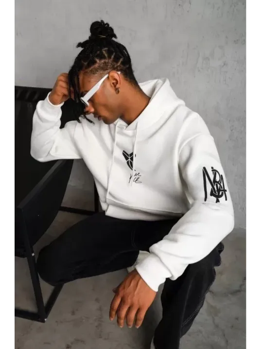 Unisex Sırt Baskılı Kapüşonlu Üç İplik Oversize Sweatshirt - Beyaz Unisex Sırt Baskılı Kapüşonlu Üç İplik Oversize Sweatshirt - Beyaz