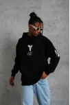 Unisex Sırt Baskılı Kapüşonlu Üç İplik Oversize Sweatshirt - Siyah