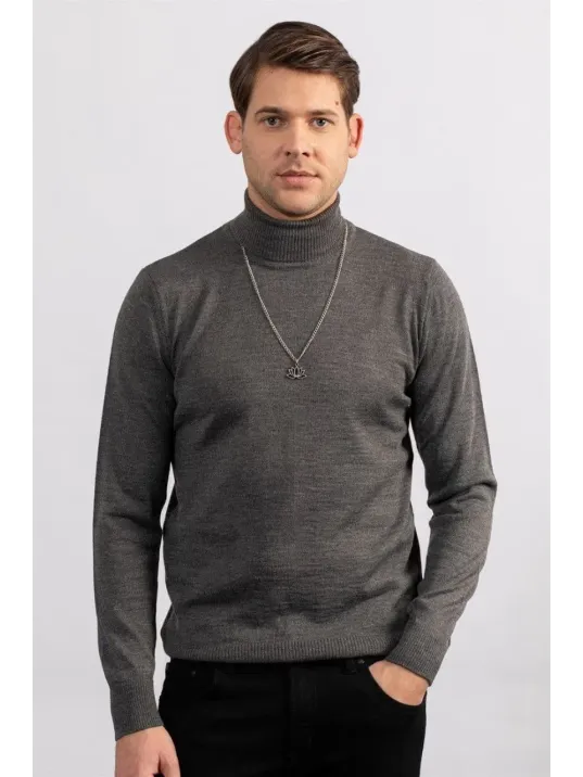 Unisex Tam Boğazlı Balıkçı Yaka Dokuma Triko - Füme