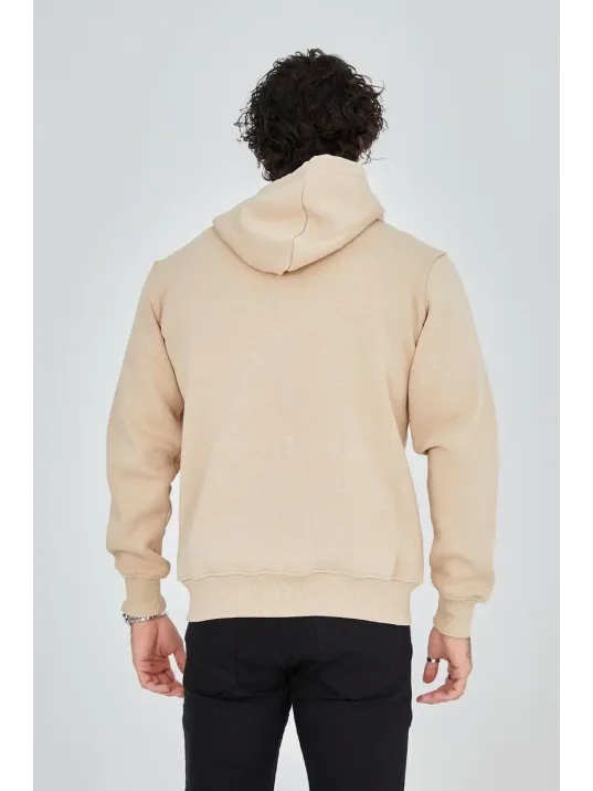 Unisex Tam Fermuarlı Kapşonlu  SweatShirt - Bej