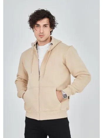 Unisex Tam Fermuarlı Kapşonlu SweatShirt - Bej Unisex Tam Fermuarlı Kapşonlu SweatShirt - Bej