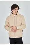 Unisex Tam Fermuarlı Kapşonlu  Sweatshirt - Bej