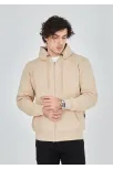 Unisex Tam Fermuarlı Kapşonlu  Sweatshirt - Bej