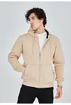 Unisex Tam Fermuarlı Kapşonlu  Sweatshirt - Bej
