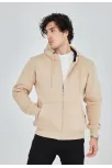 Unisex Tam Fermuarlı Kapşonlu  Sweatshirt - Bej