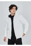 Unisex Tam Fermuarlı Kapşonlu  Sweatshirt - Beyaz