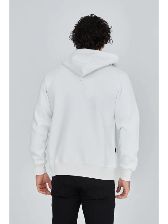 Unisex Tam Fermuarlı Kapşonlu  SweatShirt - Beyaz