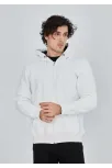 Unisex Tam Fermuarlı Kapşonlu  Sweatshirt - Beyaz