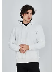 Unisex Tam Fermuarlı Kapşonlu  Sweatshirt - Beyaz