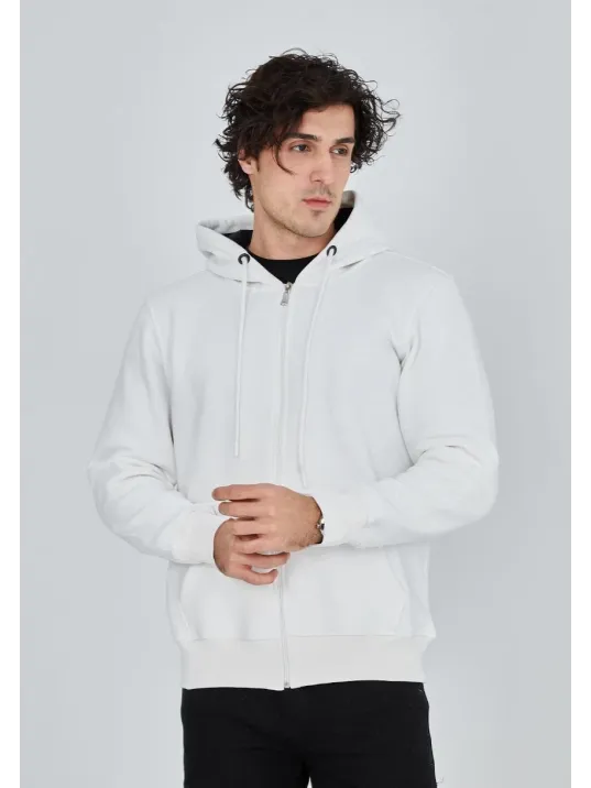 Unisex Tam Fermuarlı Kapşonlu  SweatShirt - Beyaz Unisex Tam Fermuarlı Kapşonlu  SweatShirt - Beyaz