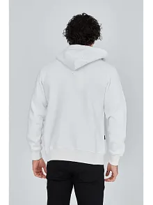 Unisex Tam Fermuarlı Kapşonlu  Sweatshirt - Beyaz