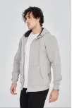 Unisex Tam Fermuarlı Kapşonlu  Sweatshirt - Boyalı Gri
