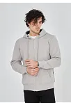 Unisex Tam Fermuarlı Kapşonlu  Sweatshirt - Boyalı Gri