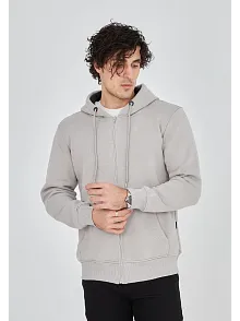 Unisex Tam Fermuarlı Kapşonlu  Sweatshirt - Boyalı Gri