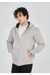 Unisex Tam Fermuarlı Kapşonlu  Sweatshirt - Boyalı Gri
