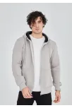 Unisex Tam Fermuarlı Kapşonlu  Sweatshirt - Boyalı Gri