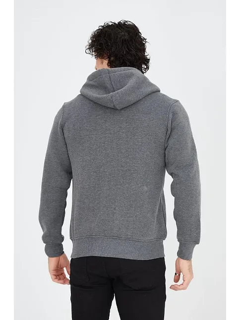 Unisex Tam Fermuarlı Kapşonlu  Sweatshirt - Füme
