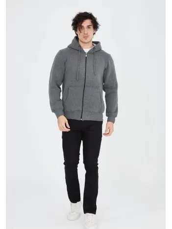 Unisex Tam Fermuarlı Kapşonlu  SweatShirt - Füme Unisex Tam Fermuarlı Kapşonlu  SweatShirt - Füme