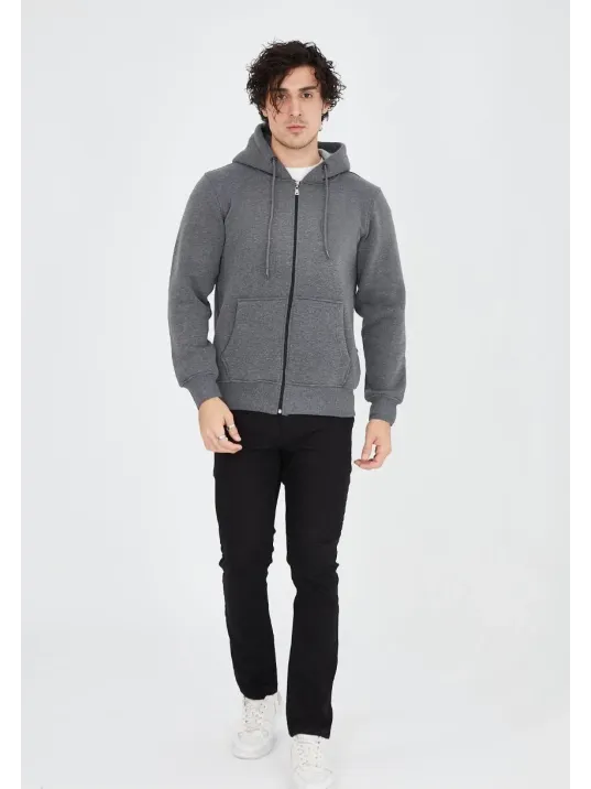 Unisex Tam Fermuarlı Kapşonlu  SweatShirt - Füme Unisex Tam Fermuarlı Kapşonlu  SweatShirt - Füme