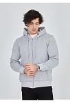 Unisex Tam Fermuarlı Kapşonlu  Sweatshirt - Gri