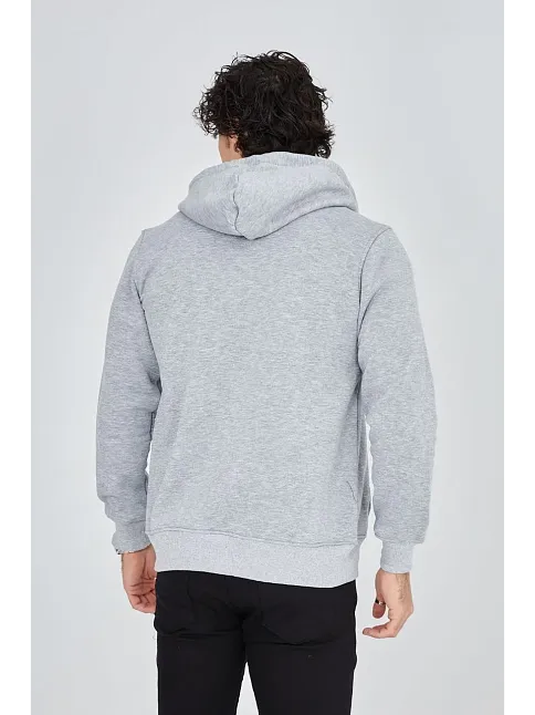 Unisex Tam Fermuarlı Kapşonlu  Sweatshirt - Gri