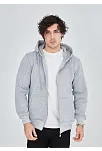 Unisex Tam Fermuarlı Kapşonlu  Sweatshirt - Gri