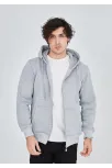 Unisex Tam Fermuarlı Kapşonlu  Sweatshirt - Gri