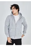 Unisex Tam Fermuarlı Kapşonlu  Sweatshirt - Gri