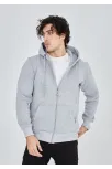 Unisex Tam Fermuarlı Kapşonlu  Sweatshirt - Gri
