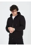 Unisex Tam Fermuarlı Kapşonlu  Sweatshirt - Siyah