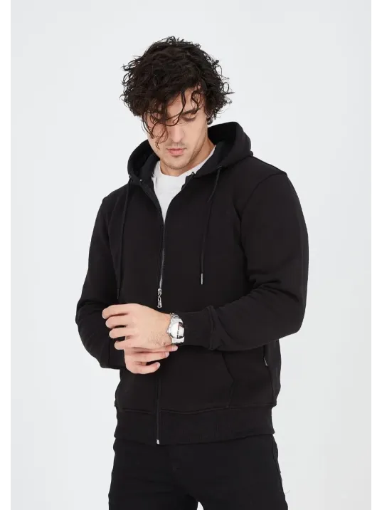 Unisex Tam Fermuarlı Kapşonlu  SweatShirt - Siyah Unisex Tam Fermuarlı Kapşonlu  SweatShirt - Siyah