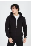 Unisex Tam Fermuarlı Kapşonlu  Sweatshirt - Siyah
