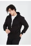 Unisex Tam Fermuarlı Kapşonlu  Sweatshirt - Siyah