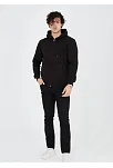 Unisex Tam Fermuarlı Kapşonlu  Sweatshirt - Siyah