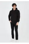 Unisex Tam Fermuarlı Kapşonlu  Sweatshirt - Siyah