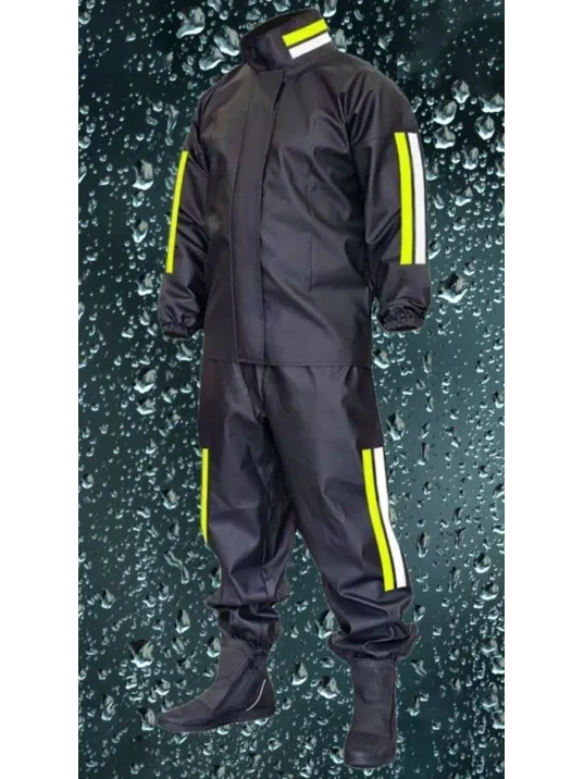 Premium Motorcu Kurye Yağmurluk Takım Su Geçirmez PVC Kumaş Reflektörlü TÜBİTAK Onaylı - Siyah