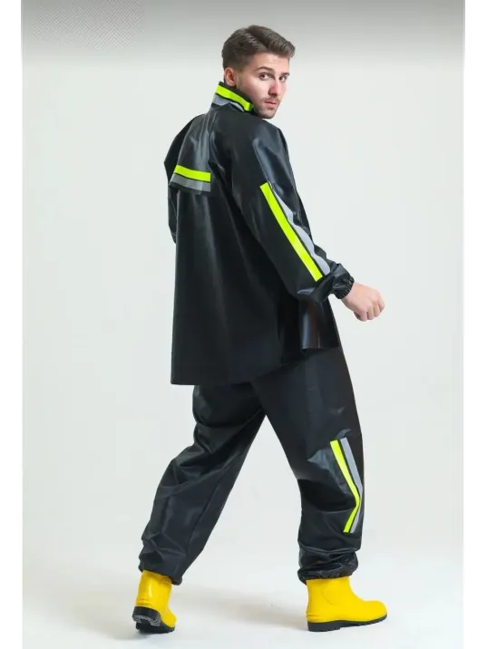 Premium Motorcu Kurye Yağmurluk Takım Su Geçirmez PVC Kumaş Reflektörlü TÜBİTAK Onaylı - Siyah