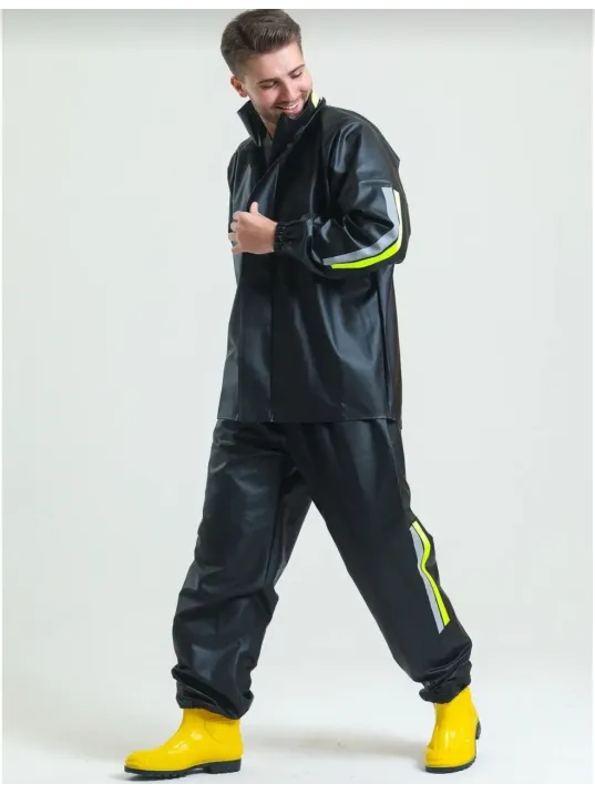 Premium Motorcu Kurye Yağmurluk Takım Su Geçirmez PVC Kumaş Reflektörlü TÜBİTAK Onaylı - Siyah