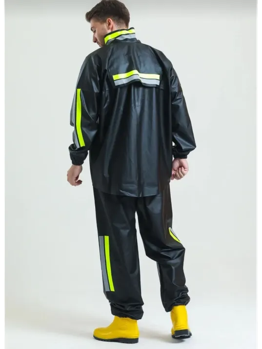 Premium Motorcu Kurye Yağmurluk Takım Su Geçirmez PVC Kumaş Reflektörlü TÜBİTAK Onaylı - Siyah