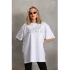 Unisex Taş Desenli Oversize T-Shirt - Beyaz