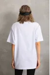 Unisex Taş Desenli Oversize T-shirt - Beyaz