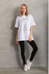 Unisex Taş Desenli Oversize T-shirt - Beyaz