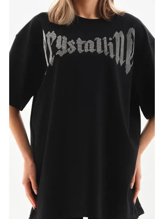 Unisex Taş Desenli Oversize T-Shirt - Beyaz