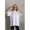 Unisex Taş Desenli Oversize T-Shirt - Beyaz