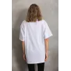 Unisex Taş Desenli Oversize T-Shirt - Beyaz