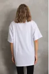 Unisex Taş Desenli Oversize T-shirt - Beyaz